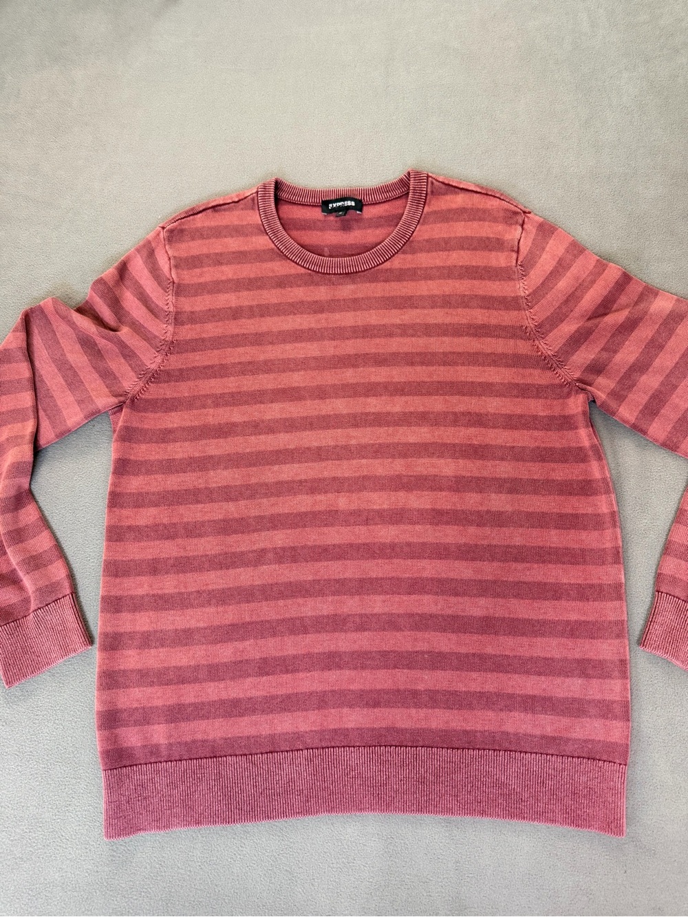 Express Men’s Striped Crewneck Sweater-Pink/Rose- XL